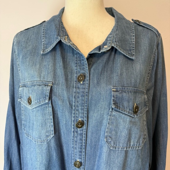 Two by Vince Camuto Blue Denim Button-Up Long Sleeves Shirt Dress Size L - Picture 3 of 8